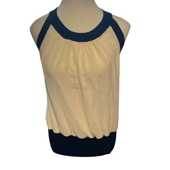 St. John Women's M Knits Silk Chiffon Tank Top Shell White/Black Quiet Luxury - Picture 1 of 5